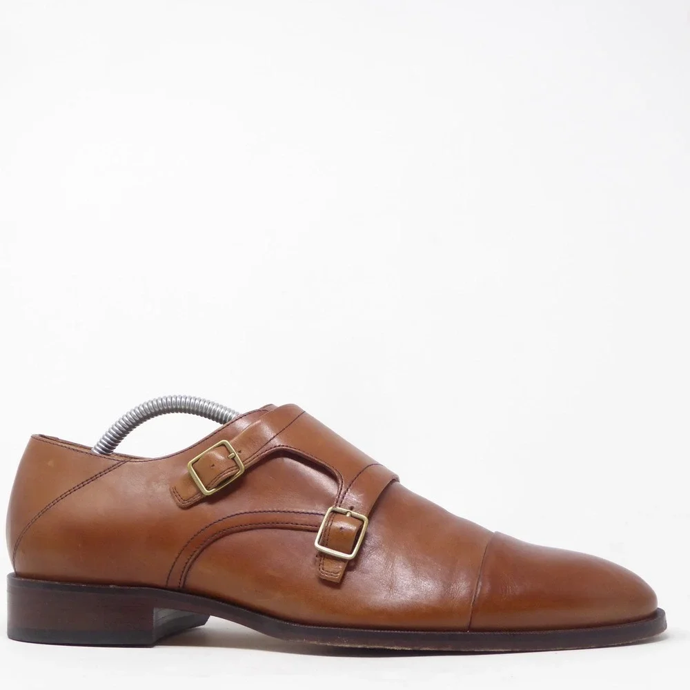 Johnston & Murphy Mens Double Monk Strap Shoes Tan Leather Cap Toe 10M